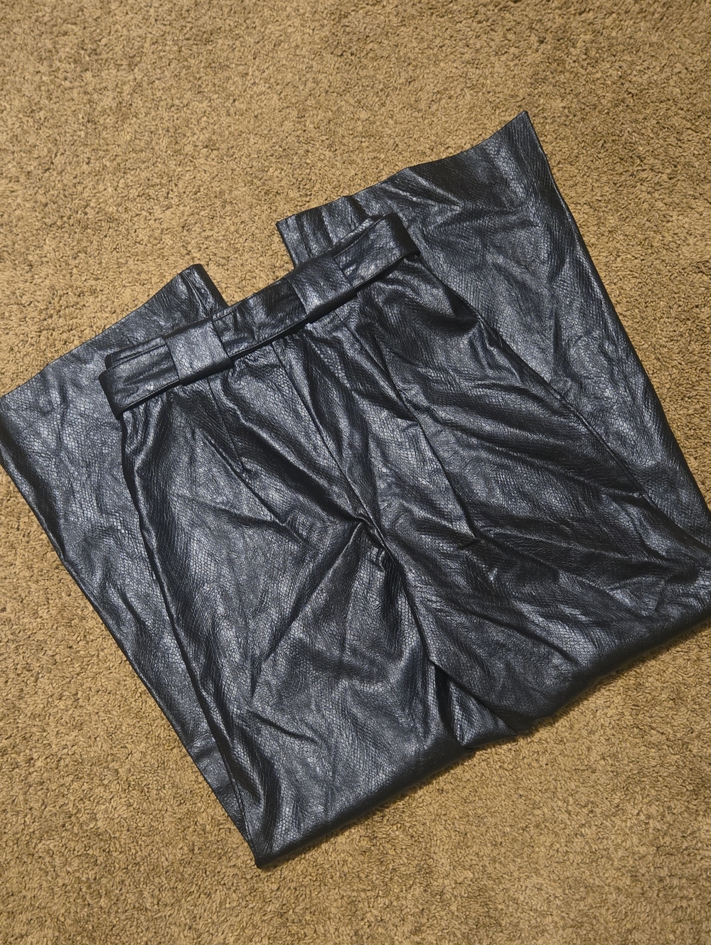 Ramy Brook Bella Croc Faux Leather Wide Leg Pants Belted Midnight Blue - Picture 4 of 5